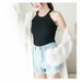 Women Crop Tops Off Shoulder Knitted Tank Tops O-Neck Sleeveless Solid Casual Tops