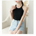 Women Crop Tops Off Shoulder Knitted Tank Tops O-Neck Sleeveless Solid Casual Tops