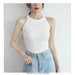 Women Crop Tops Off Shoulder Knitted Tank Tops O-Neck Sleeveless Solid Casual Tops