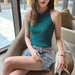 Women Crop Tops Off Shoulder Knitted Tank Tops O-Neck Sleeveless Solid Casual Tops