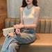 Women Crop Tops Off Shoulder Knitted Tank Tops O-Neck Sleeveless Solid Casual Tops