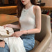 Women Crop Tops Off Shoulder Knitted Tank Tops O-Neck Sleeveless Solid Casual Tops