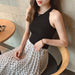 Women Crop Tops Off Shoulder Knitted Tank Tops O-Neck Sleeveless Solid Casual Tops