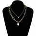 Fashion 2 Layers Pearls Geometric Pendants Necklaces Women Designer Gold Jewelry