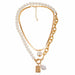Fashion 2 Layers Pearls Geometric Pendants Necklaces Women Designer Gold Jewelry