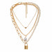 Fashion 2 Layers Pearls Geometric Pendants Necklaces Women Designer Gold Jewelry