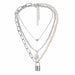 Fashion 2 Layers Pearls Geometric Pendants Necklaces Women Designer Gold Jewelry