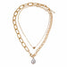 Fashion 2 Layers Pearls Geometric Pendants Necklaces Women Designer Gold Jewelry