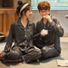 Luxury Pajama Suit Imitation Silk Pajamas Couple Sleepwear Men & Women Nightwear