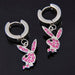 New Hip-Hop Rabbit Earrings Rhinestone Stainless Steel Dangle Earrings Women Fashion Jewelry