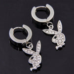 New Hip-Hop Rabbit Earrings Rhinestone Stainless Steel Dangle Earrings Women Fashion Jewelry