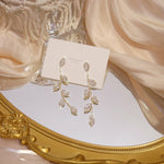 Luxury 14K Gold Plated Leaves Earrings Delicate Micro Inlaid Cubic Zircon Stud Earrings