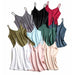 Spaghetti Strap Top Women Halter V Neck Cami Sleeveless Satin Silk Tank Tops