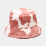 New Winter Cow Print Plush Bucket Hats for Women Men Outdoor Warm Hat