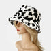 New Winter Cow Print Plush Bucket Hats for Women Men Outdoor Warm Hat