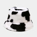 New Winter Cow Print Plush Bucket Hats for Women Men Outdoor Warm Hat
