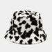 New Winter Cow Print Plush Bucket Hats for Women Men Outdoor Warm Hat