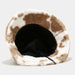 New Winter Cow Print Plush Bucket Hats for Women Men Outdoor Warm Hat