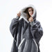 Oversized Hoodie Blanket With Sleeves Sweatshirt Plaid Winter Fleece Hoody