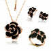 Fashion Rose Flower Enamel Jewelry Set Black Painting Pendant Earrings Ring Jewelry Sets