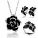 Fashion Rose Flower Enamel Jewelry Set Black Painting Pendant Earrings Ring Jewelry Sets