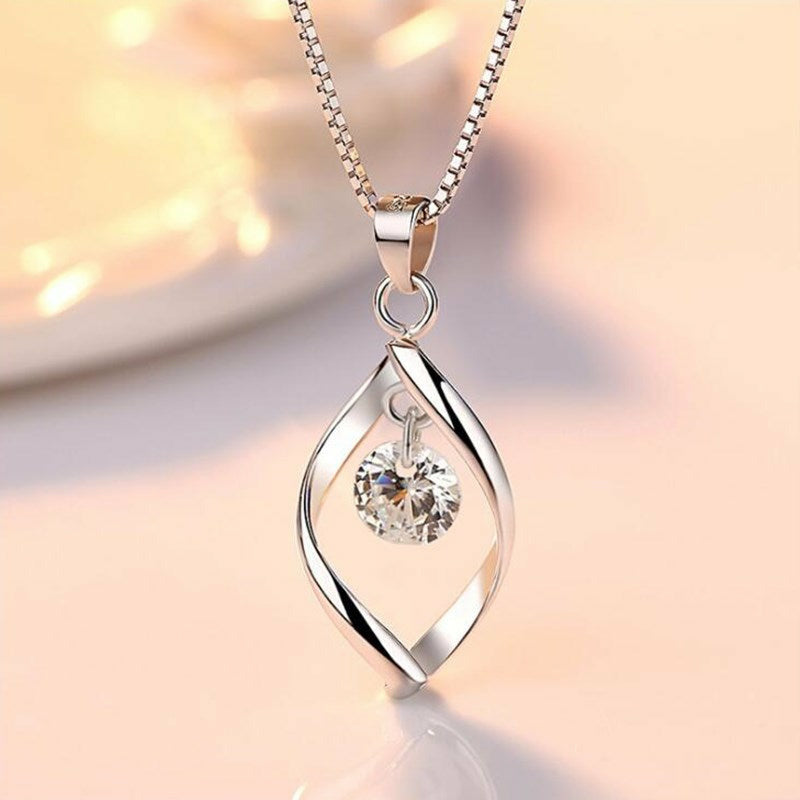 Sterling Silver Women's Fashion Jewelry Zircon Trendy Pendant Necklace ...
