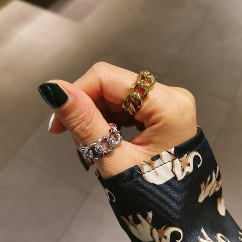 Gold Silver Chunky Chain Rings Link Twisted Adjustable Rings Jewelry ...