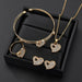 Luxury Gold Romantic Crystal Heart Shape Chain Pendant Necklace Earrings Jewelry Set