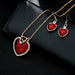 Luxury Gold Romantic Crystal Heart Shape Chain Pendant Necklace Earrings Jewelry Set