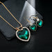 Luxury Gold Romantic Crystal Heart Shape Chain Pendant Necklace Earrings Jewelry Set