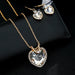 Luxury Gold Romantic Crystal Heart Shape Chain Pendant Necklace Earrings Jewelry Set