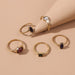 New Arrival Vintage 8Pcs/Set Fairy Colorful Stone Metallic Fashion Finger Rings