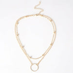 Double-Layer Bead Chain Hollow Circle Pendant  Necklace Trendy Women Jewelry