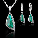 925 Sterling Silver Jewelry Set Green Cubic Zirconia Necklace pendant Earrings Sets