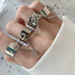 Punk Style Chain Link Multiple Finger Open Rings Men Women Jewelry