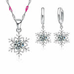 Snowflake Sterling Silver Jewelry Set Zircon Crystal Women Pendant Necklace Earrings Set