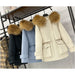 Raccoon Fox Fur Hooded Winter Coat Women White Duck Down Jacket