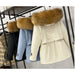 Raccoon Fox Fur Hooded Winter Coat Women White Duck Down Jacket