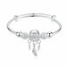 Adjustable Silver Feather Round Bead Charm Bangle Bracelet Women Jewelry