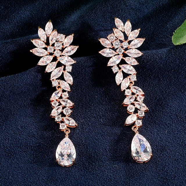 thumbnail image 2 of CWWZircons Multicolor Cubic Zircon Flower Dangle Earrings – Black Gold Plated Copper 2 of 3