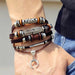 Vintage Black Bead Bracelets Men Fashion Multilayer Leather Bracelet