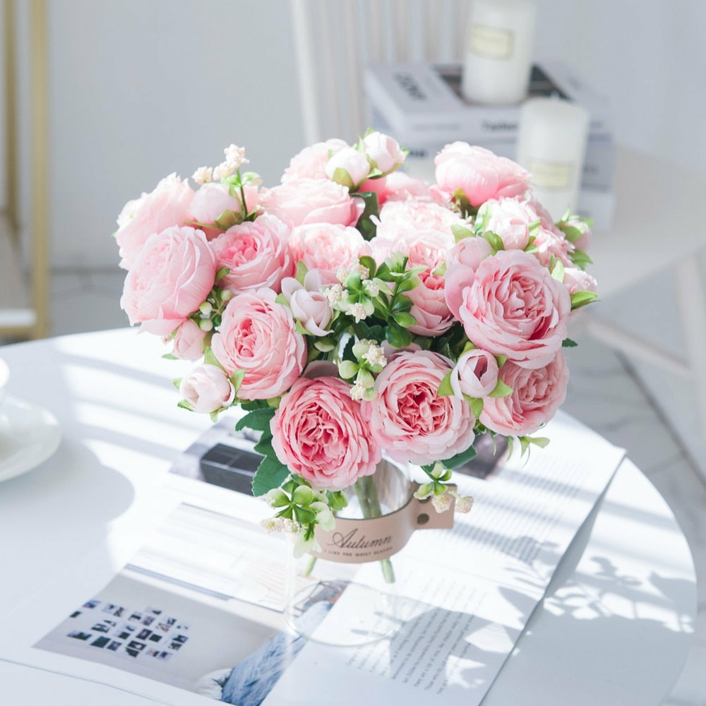 Artificial White Rose Flower Silk Decorative Flower Bouquet Home Decor ...