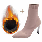 Metal Blade High Heels Socks Boots Women Stretch Fabric Elastic Stilettos Pointed Toe Ankle Boots