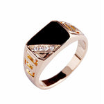 Classic Rhinestone Wedding Jewelry Ring Black Enamel Unisex Rings