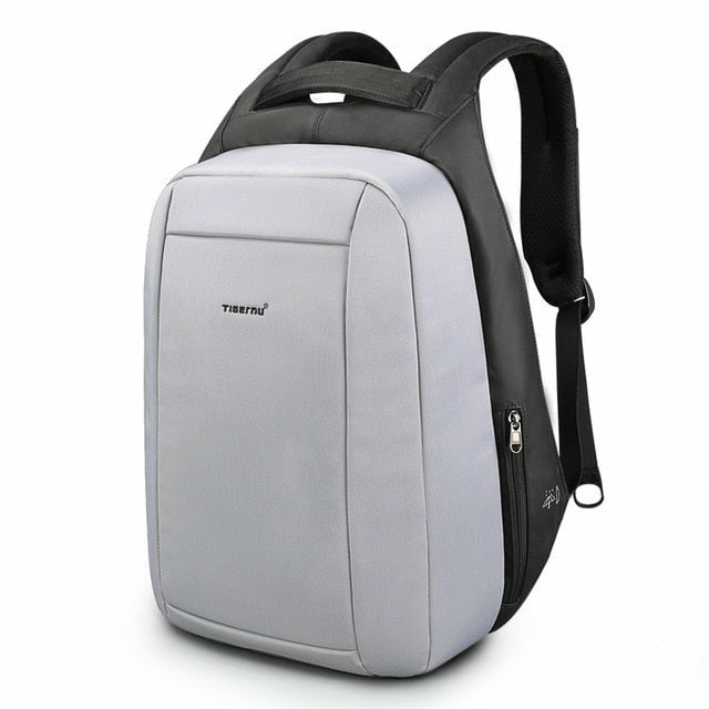 backpack with laptop charger Hidden Anti Theft Zipper Laptop Backpacks USB Charger Travel Bags Silver gray