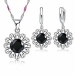 Sterling Silver Wedding Jewelry Set Women High Quality Crystal Pendant Necklace Earrings Set