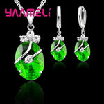 New Fashion Jewelry Sets Women 925 Sterling Silver Crystal Pendant Wedding Necklace Earrings Set