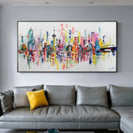 Colorful City Reflection Oil Painting Poster Abstract Wall Art Home Decor