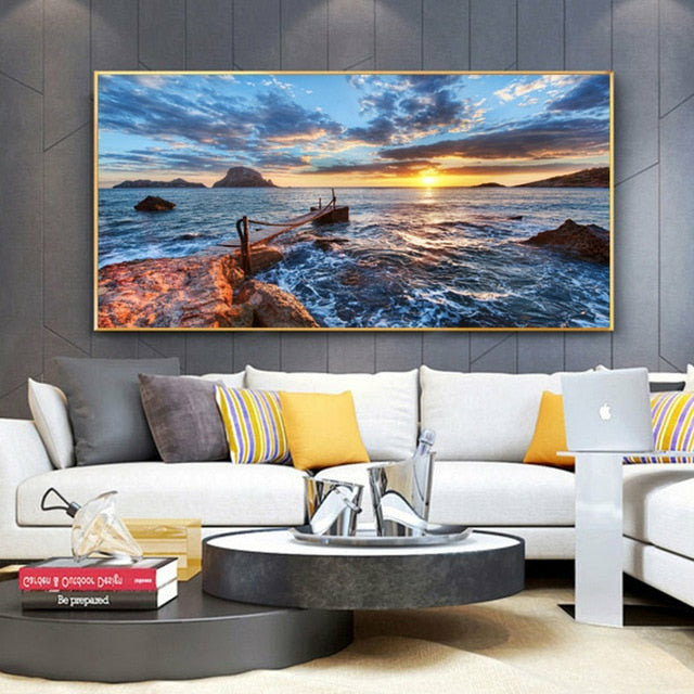 Nature Ocean Sky Poster Wall Art Abstract Oil Painting Home Decor ...