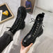 White Black PU Leather Ankle Boots Women Autumn Winter Round Toe Lace Up Shoes